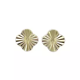 Gold Shiny Textured Clover Stud Earrings