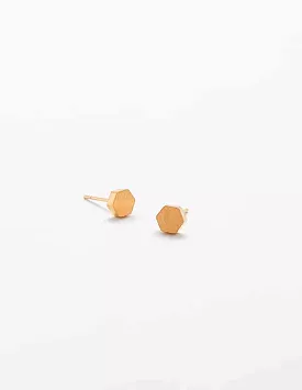 Gold Solid Hexagon Stud Earrings