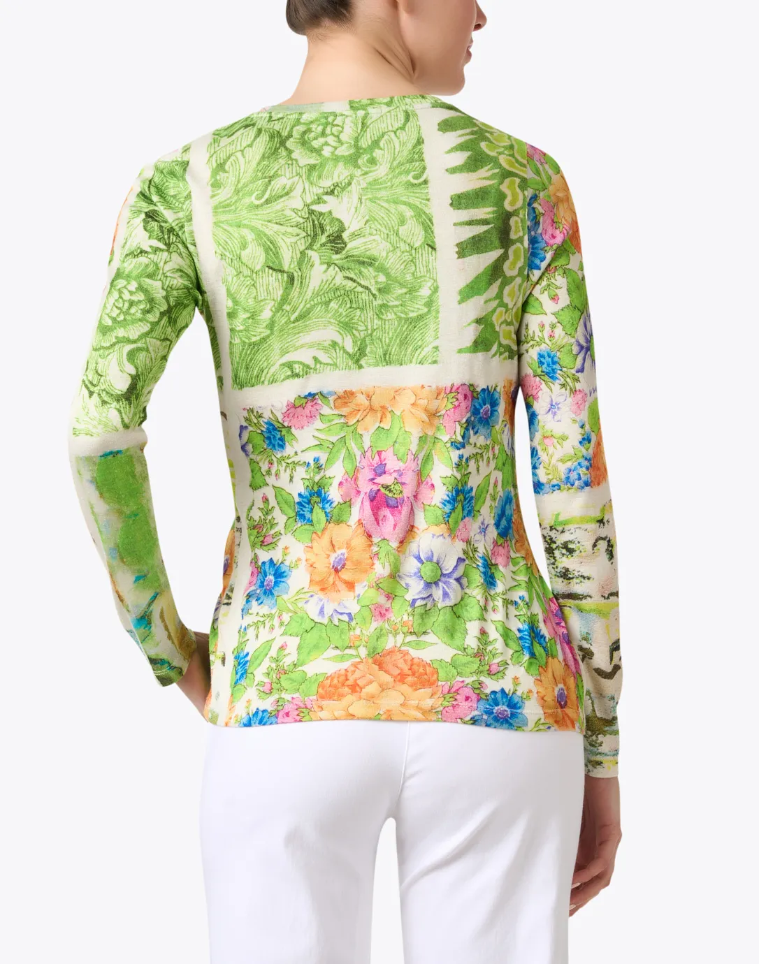 Green Floral Print Cashmere Silk Sweater