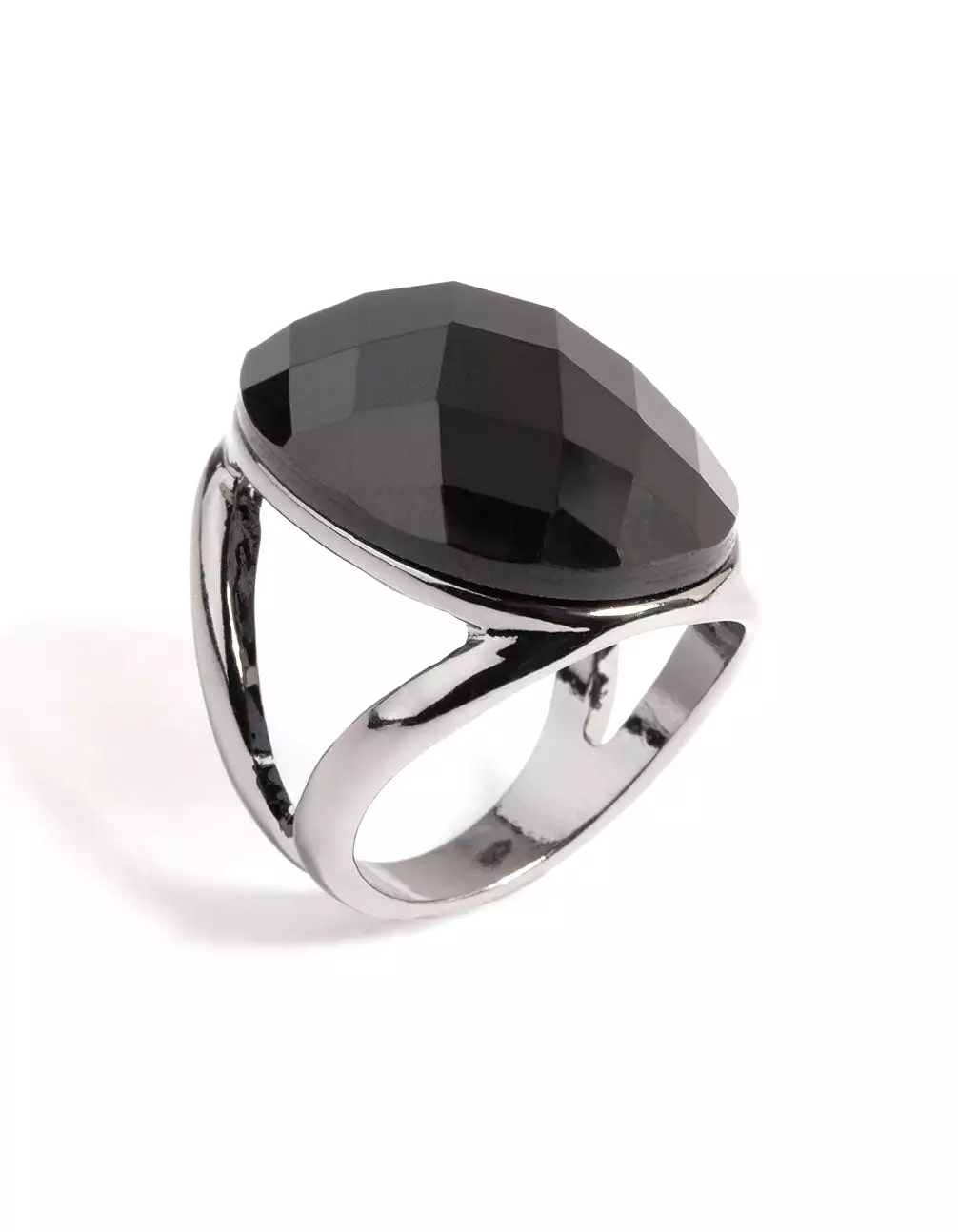 Gun Metal Facet Statement Oval Ring