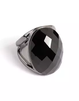 Gun Metal Facet Statement Oval Ring