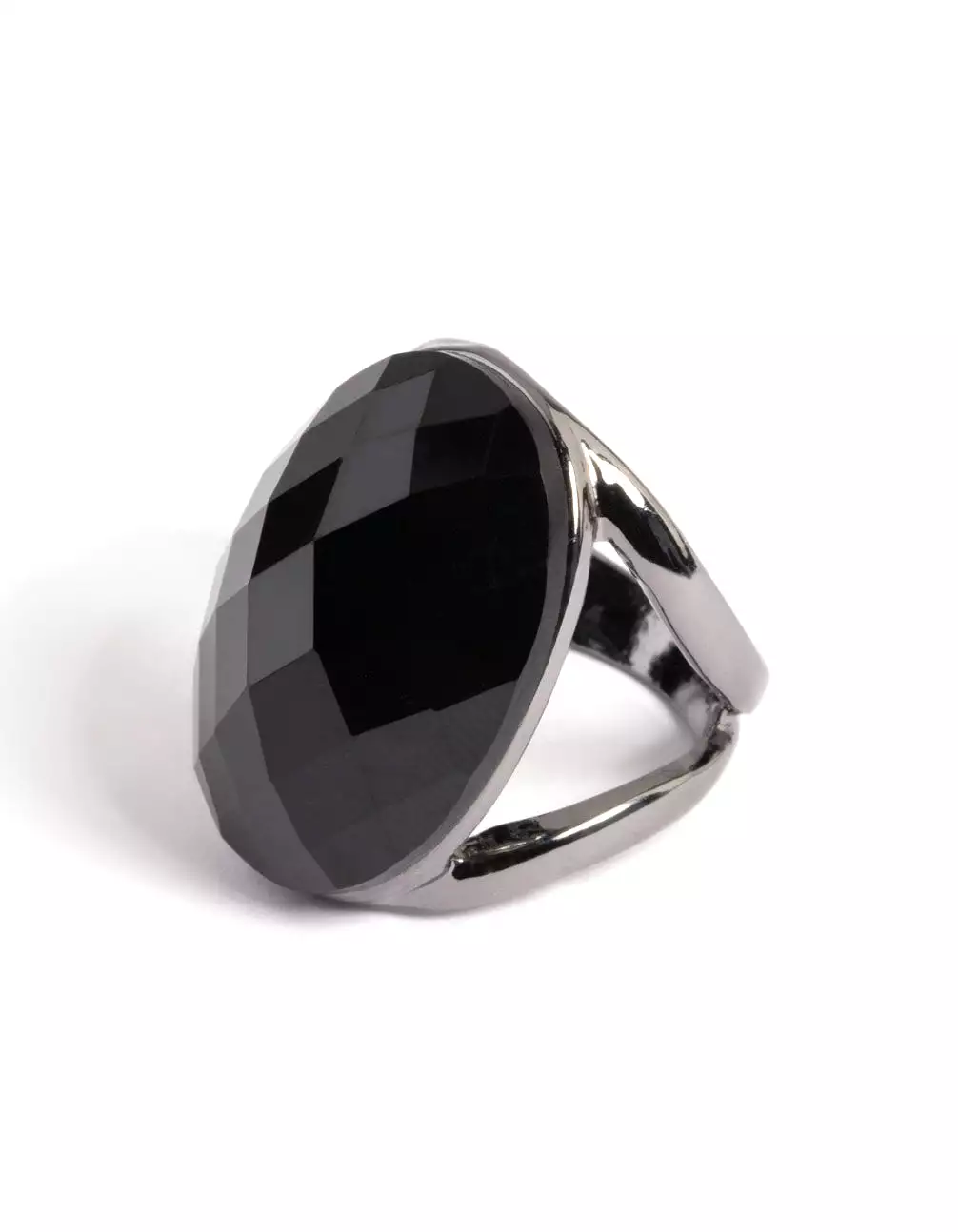 Gun Metal Facet Statement Oval Ring