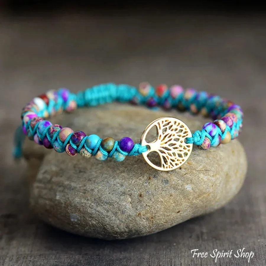 Handmade Purple Jasper Tree of Life Braided Bracelet