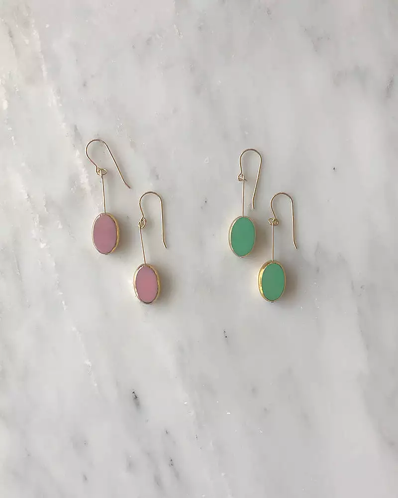 I. Ronni Kappos Oval Drop Earrings Pink/Mint