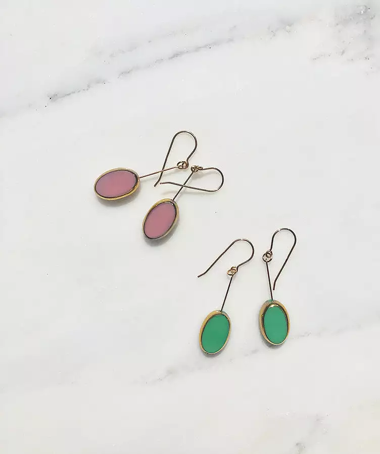 I. Ronni Kappos Oval Drop Earrings Pink/Mint