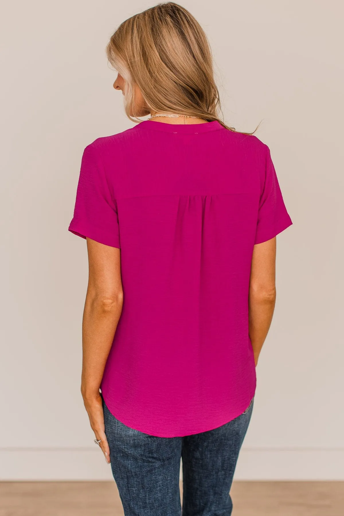 Inspire Romance V-Neck Blouse- Dark Fuchsia