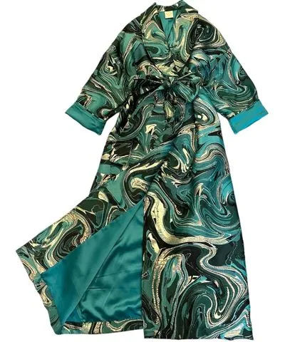 Julia Clancey Women's Green Luxe Jade Marble Opera Evening Dress Coat