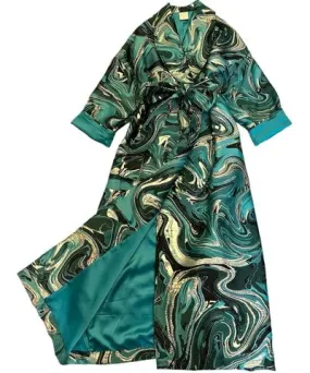 Julia Clancey Women's Green Luxe Jade Marble Opera Evening Dress Coat