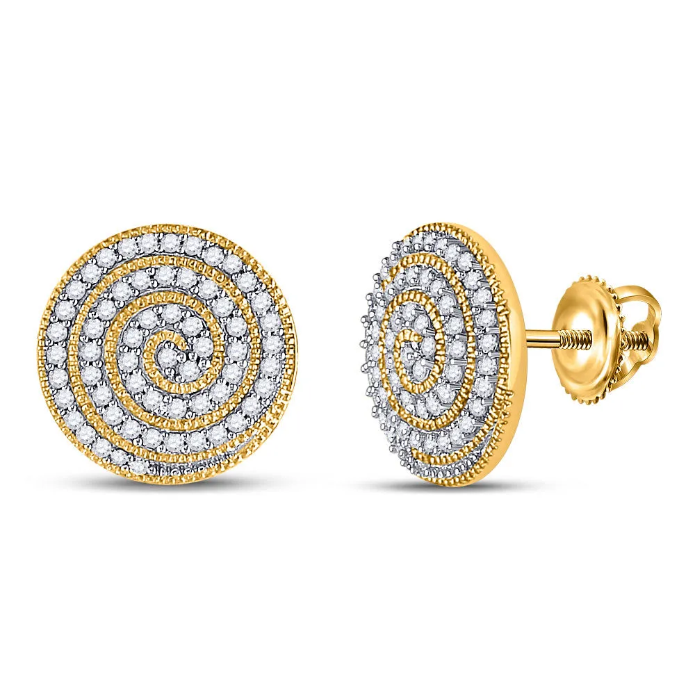 Keene Jewelers 10kt Yellow Gold Mens Round Diamond Spiral Stud Earrings 3/8 Cttw