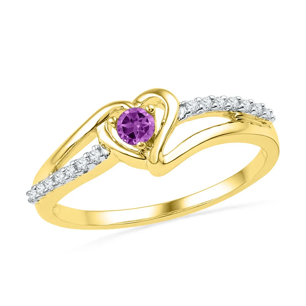 Keene Jewelers 10kt Yellow Gold Womens Lab-Created Amethyst Heart Ring 1/5 Cttw