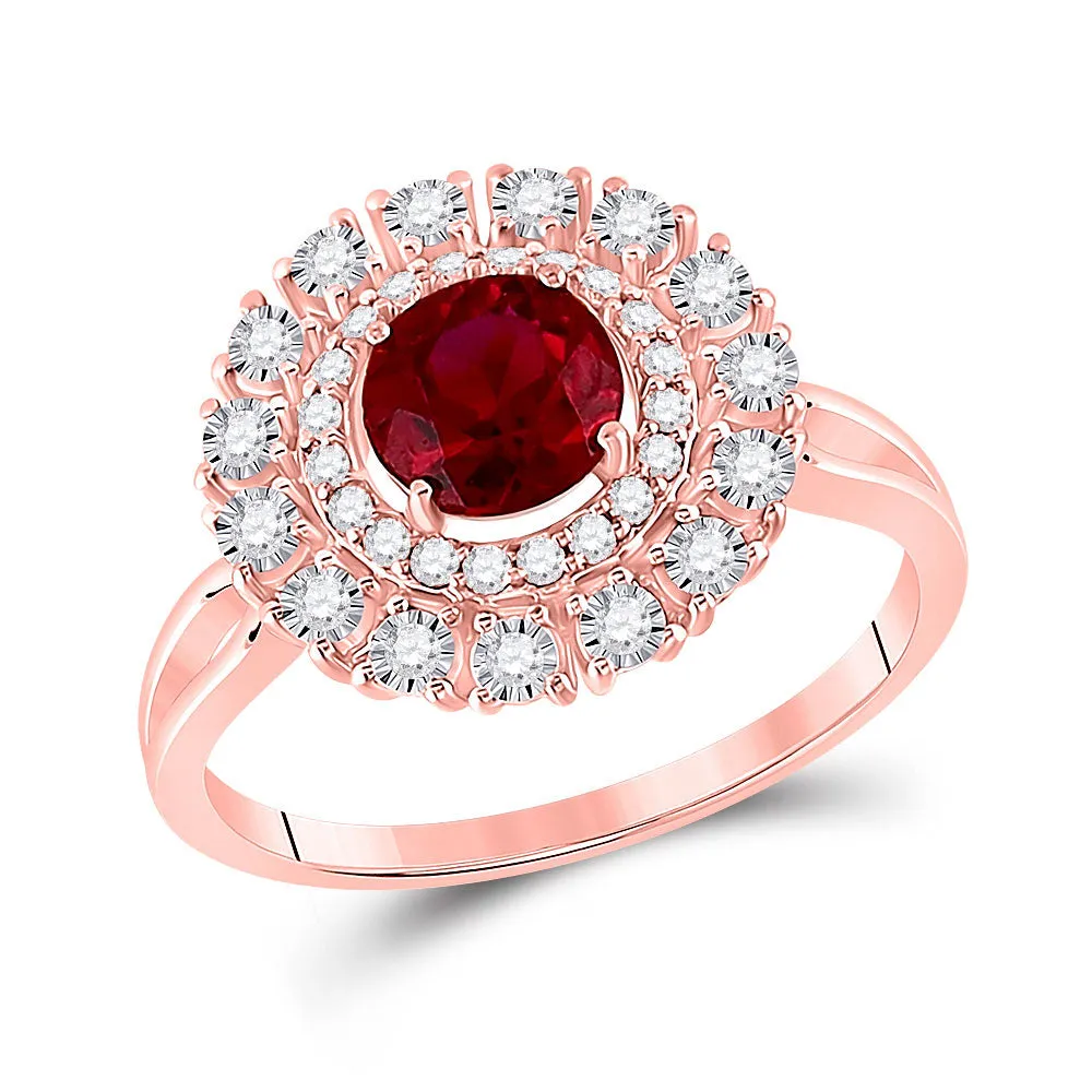 Keene Jewelers 14kt Rose Gold Womens Round Ruby Halo Bridal Wedding Engagement Ring 1-1/3 Cttw