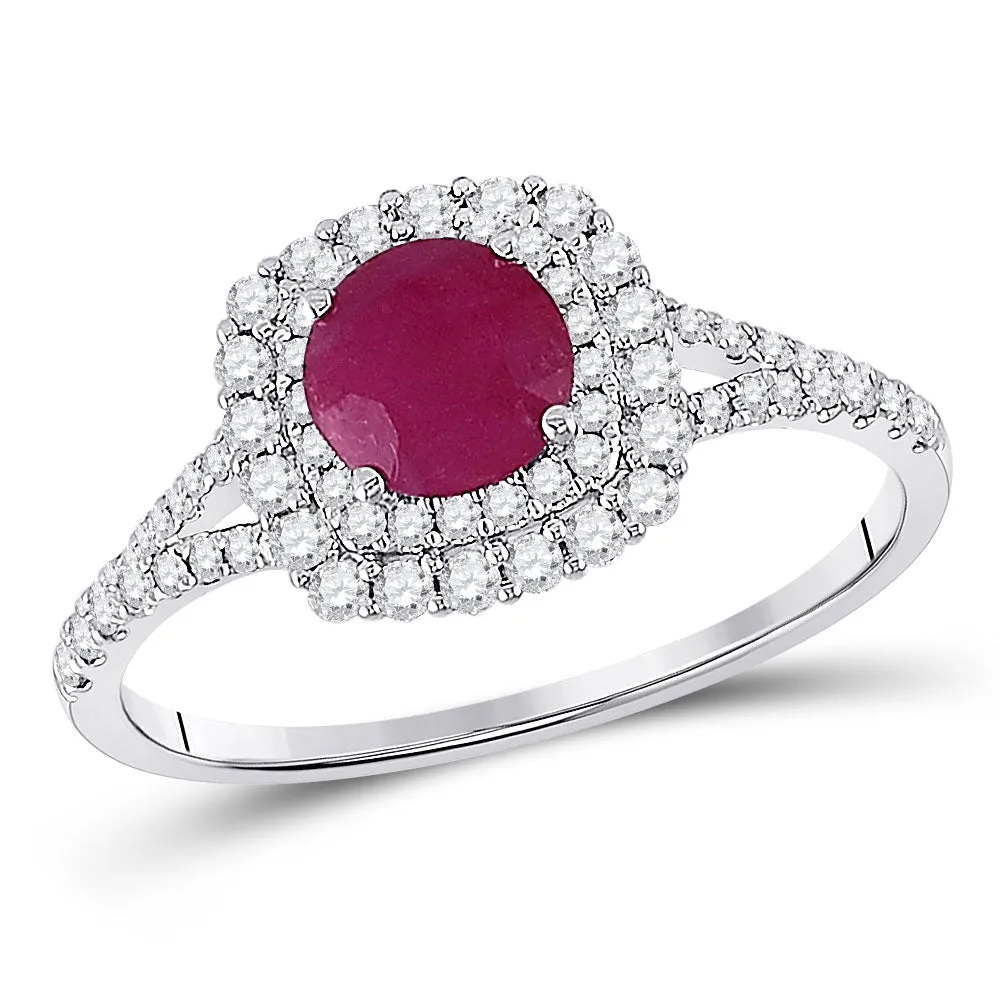 Keene Jewelers 14kt White Gold Womens Round Ruby Solitaire Bridal Wedding Engagement Ring 1-3/8 Cttw