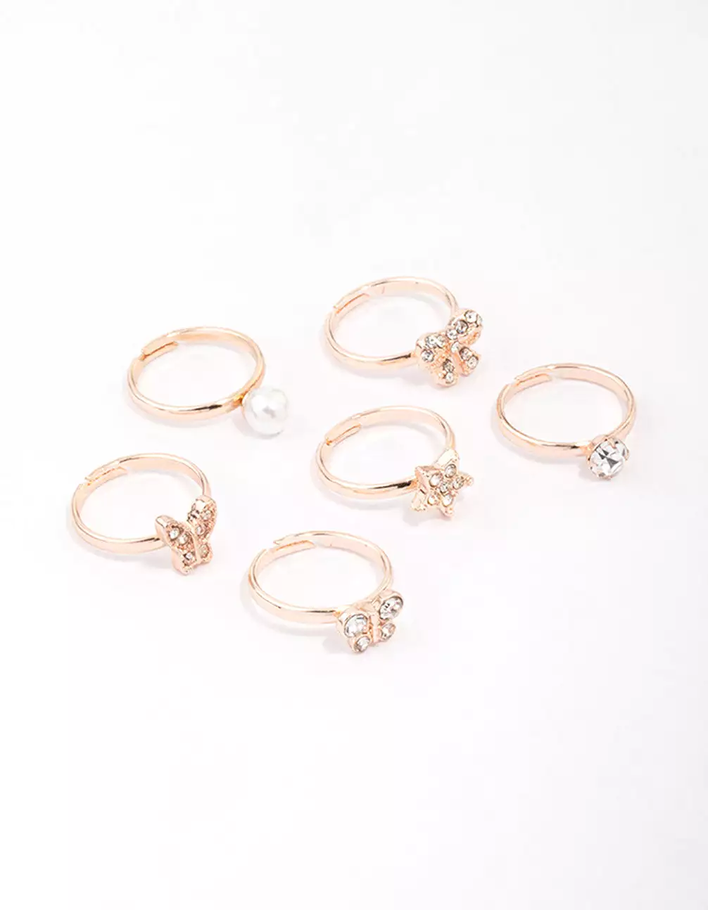 Kids Rose Gold Diamante Butterfly Earring 6-Pack