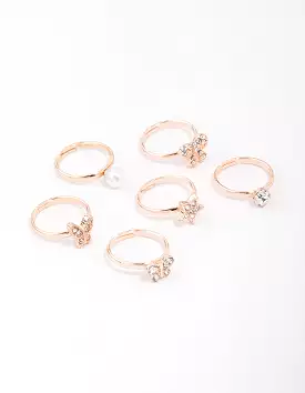 Kids Rose Gold Diamante Butterfly Earring 6-Pack