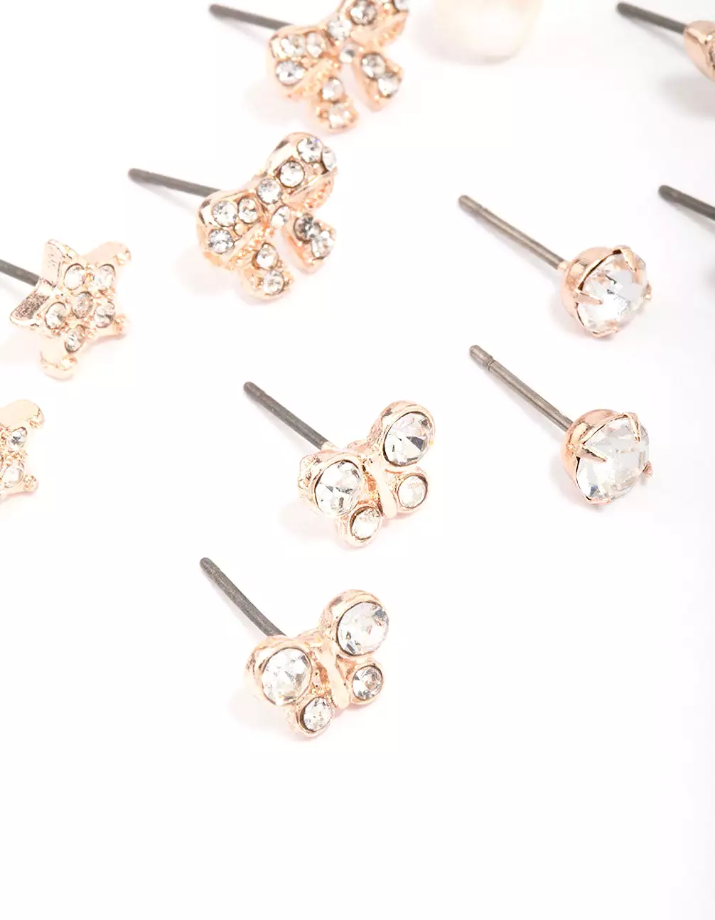 Kids Rose Gold Diamante Butterfly Stud Earring 6-Pack