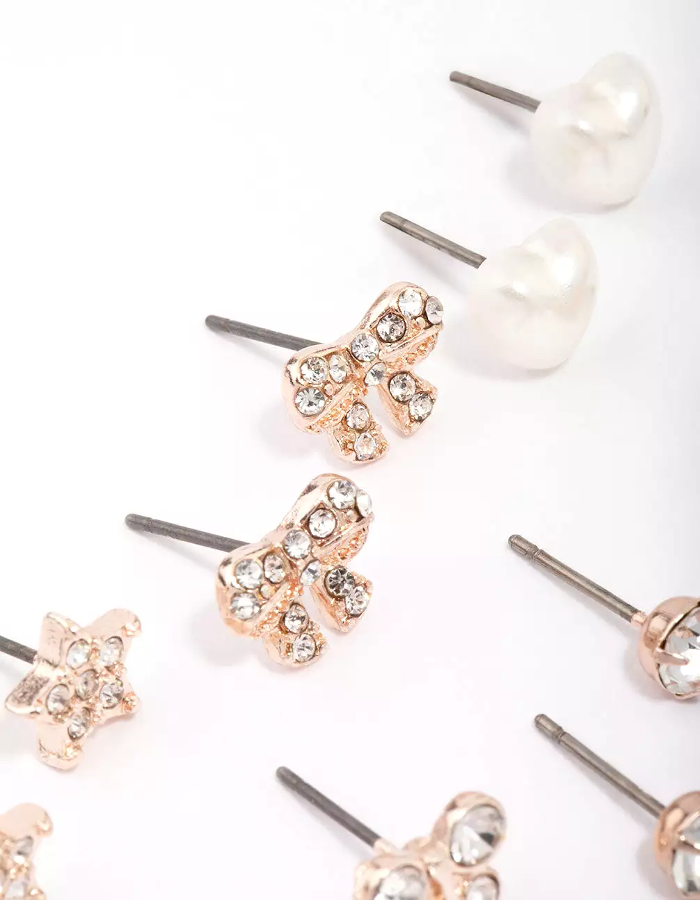 Kids Rose Gold Diamante Butterfly Stud Earring 6-Pack