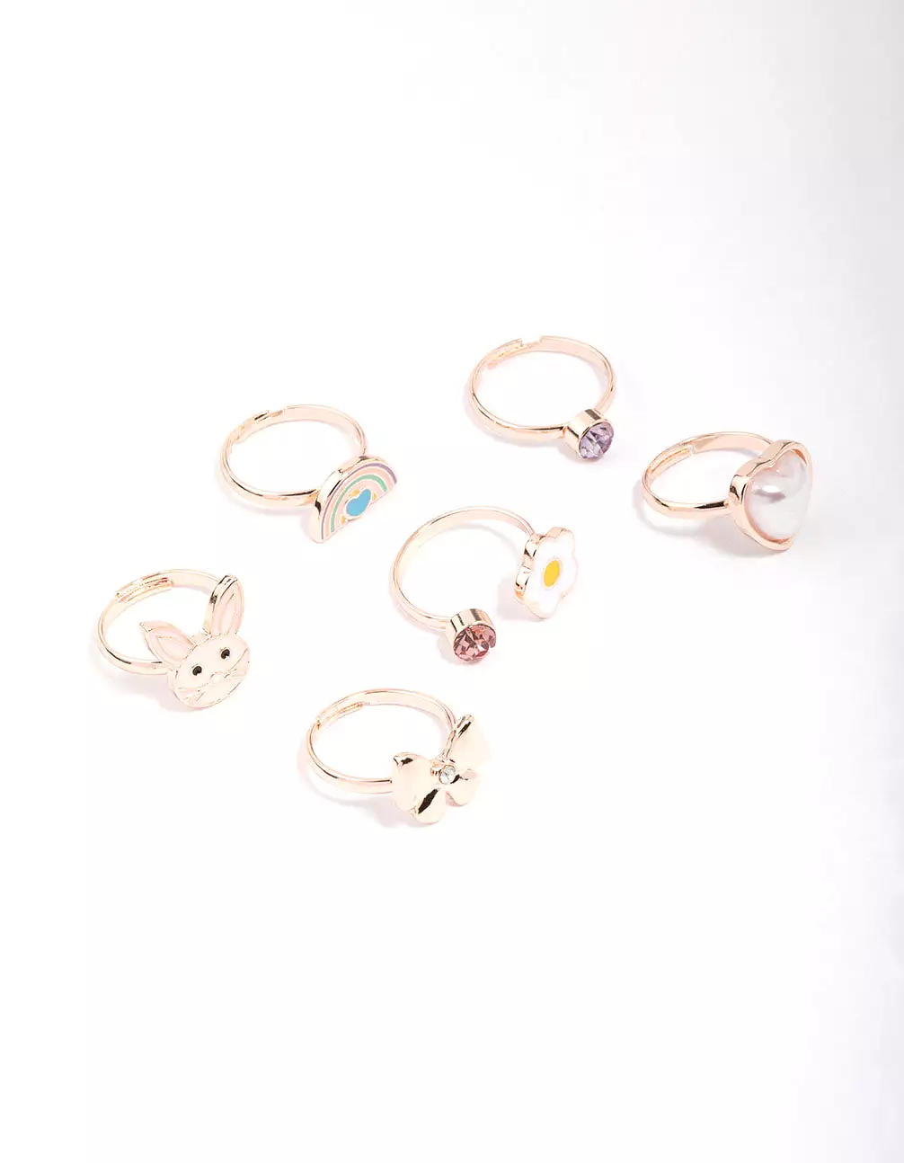 Kids Rose Gold Easter Bunny Bow Ring 6-Pack