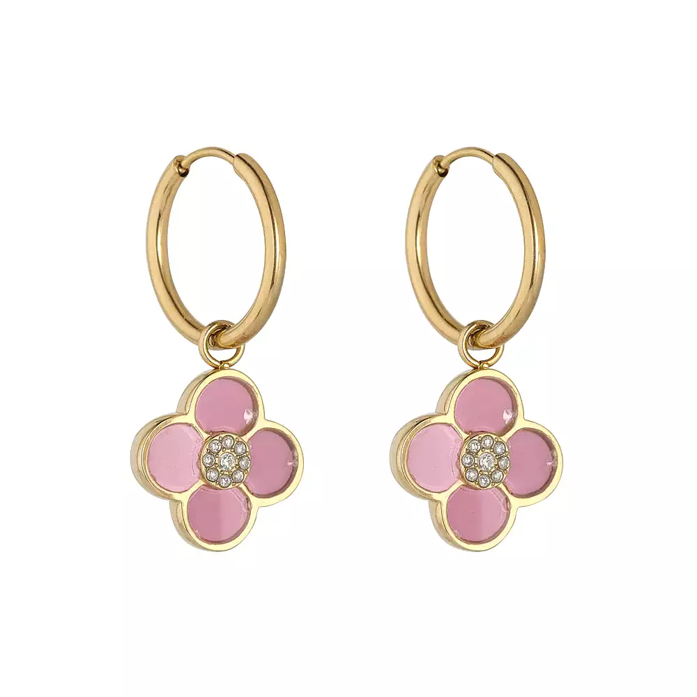 KNIGHT & DAY -  Pink Enamel Floral Earrings