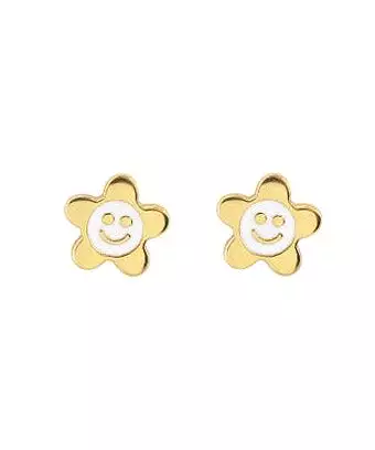 Kris Nations Smiley Daisy Enamel Stud Earrings - Gold