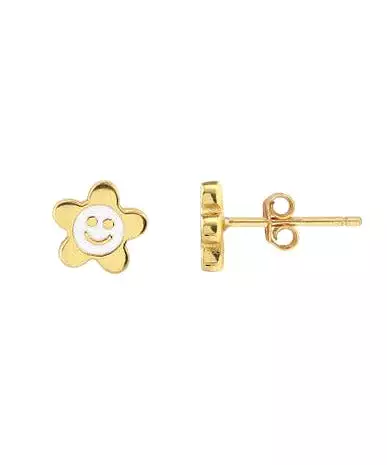 Kris Nations Smiley Daisy Enamel Stud Earrings - Gold