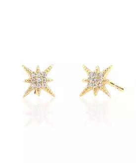 Kris Nations Starburst Pave Stud Earrings - Gold