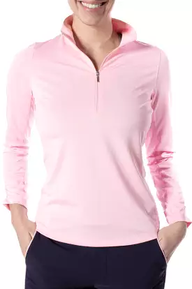 Light Pink Long Sleeve Zip Mock Polo