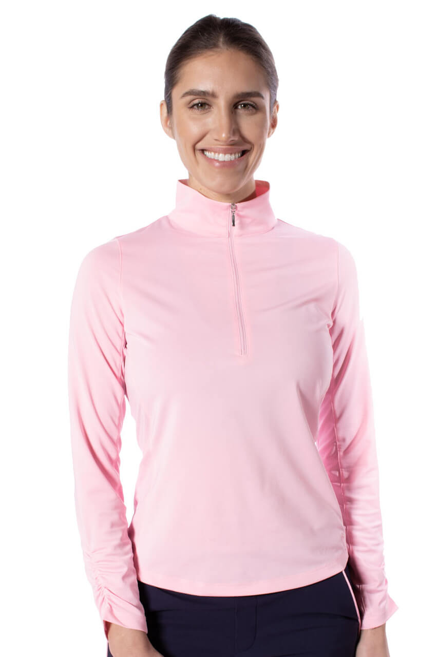 Light Pink Long Sleeve Zip Mock Polo