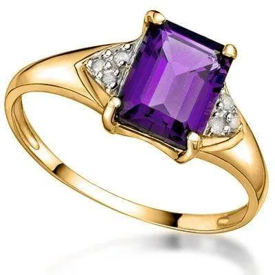 MAGNIFICENT 1.35 CT AMETHYST & GENUINE DIAMOND 10K SOLID YELLOW GOLD RING