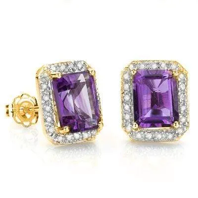 MAGNIFICENT 3.51 CARAT TW (44 PCS) AMETHYST & GENUINE DIAMOND 10K SOLID YELLOW GOLD EARRINGS