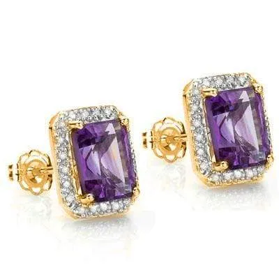 MAGNIFICENT 3.51 CARAT TW (44 PCS) AMETHYST & GENUINE DIAMOND 10K SOLID YELLOW GOLD EARRINGS