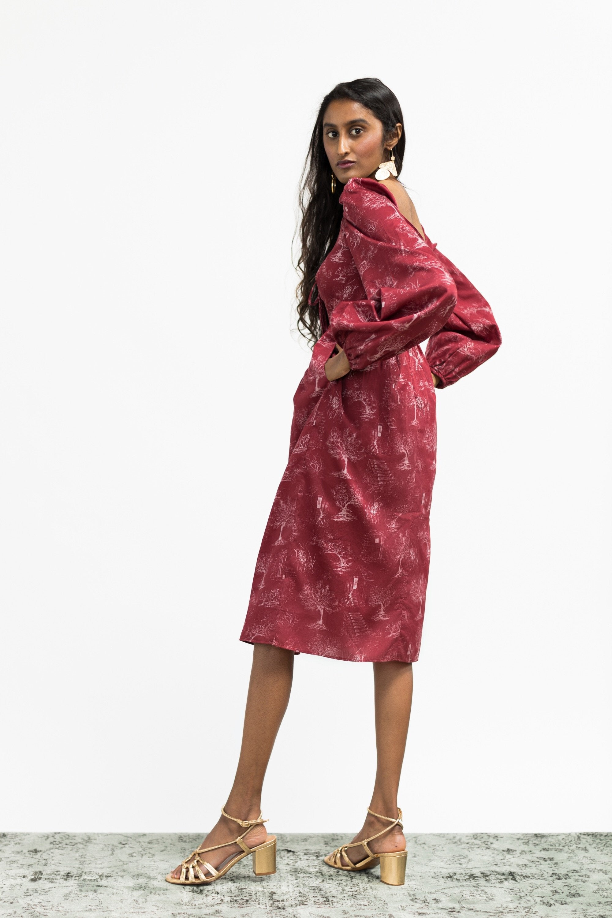 Marcela Dress / Ruby Red + Alabaster Cotton Toile