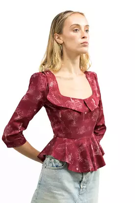 Mari Top / Ruby Red + Alabaster Cotton Toile