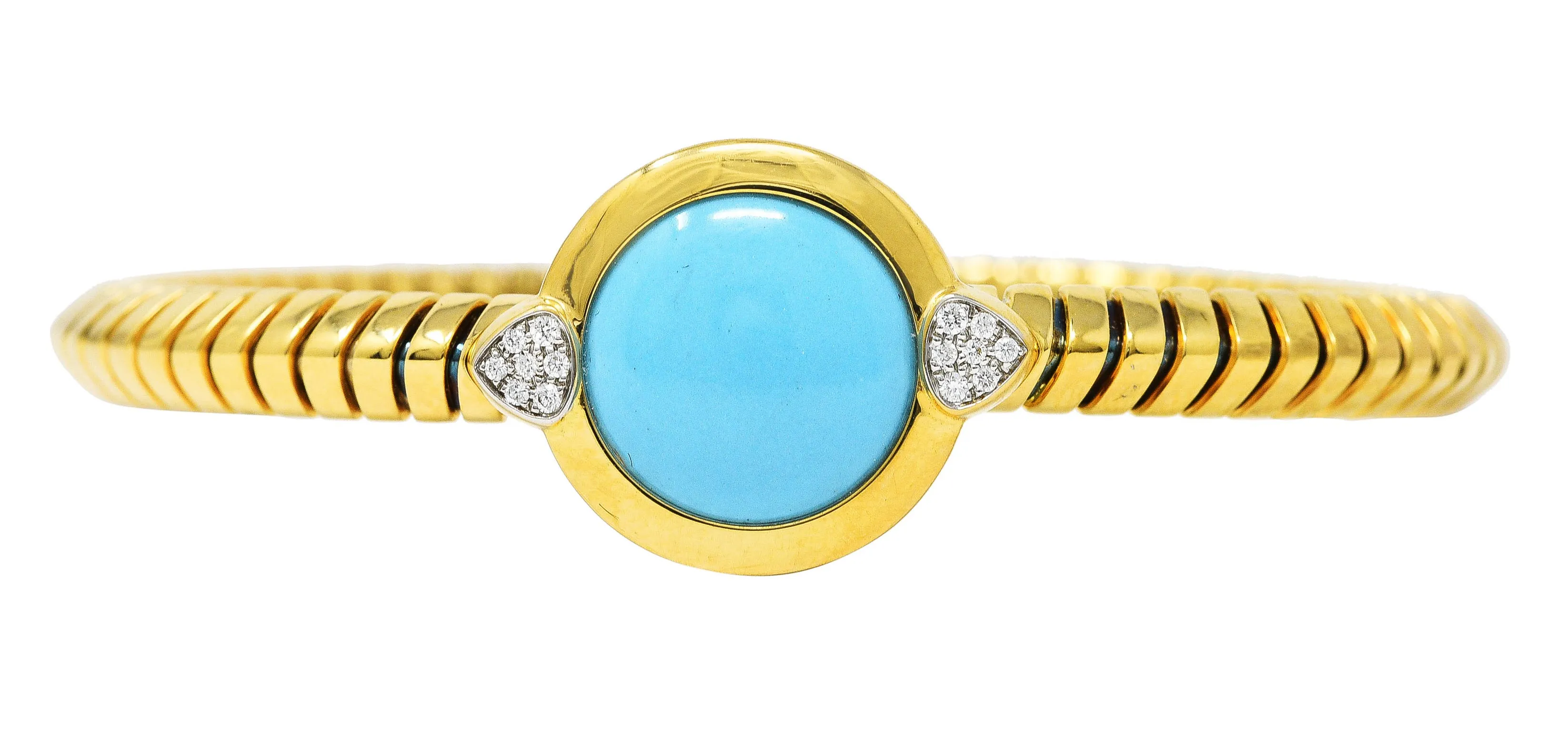 Marina B. Contemporary Diamond Turquoise Platinum 18 Karat Yellow Gold Soleil Vintage Tubogas Cuff