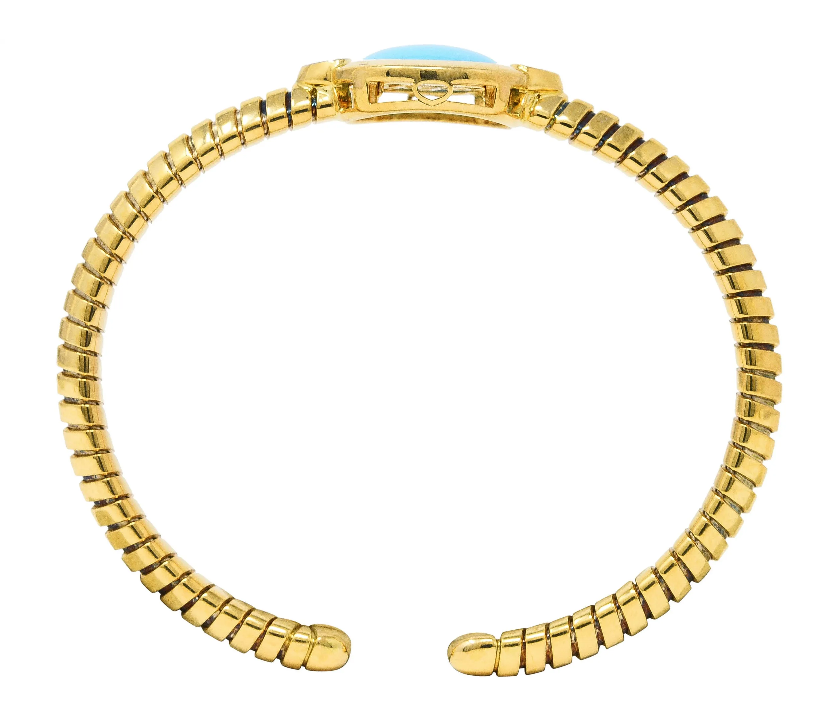 Marina B. Contemporary Diamond Turquoise Platinum 18 Karat Yellow Gold Soleil Vintage Tubogas Cuff