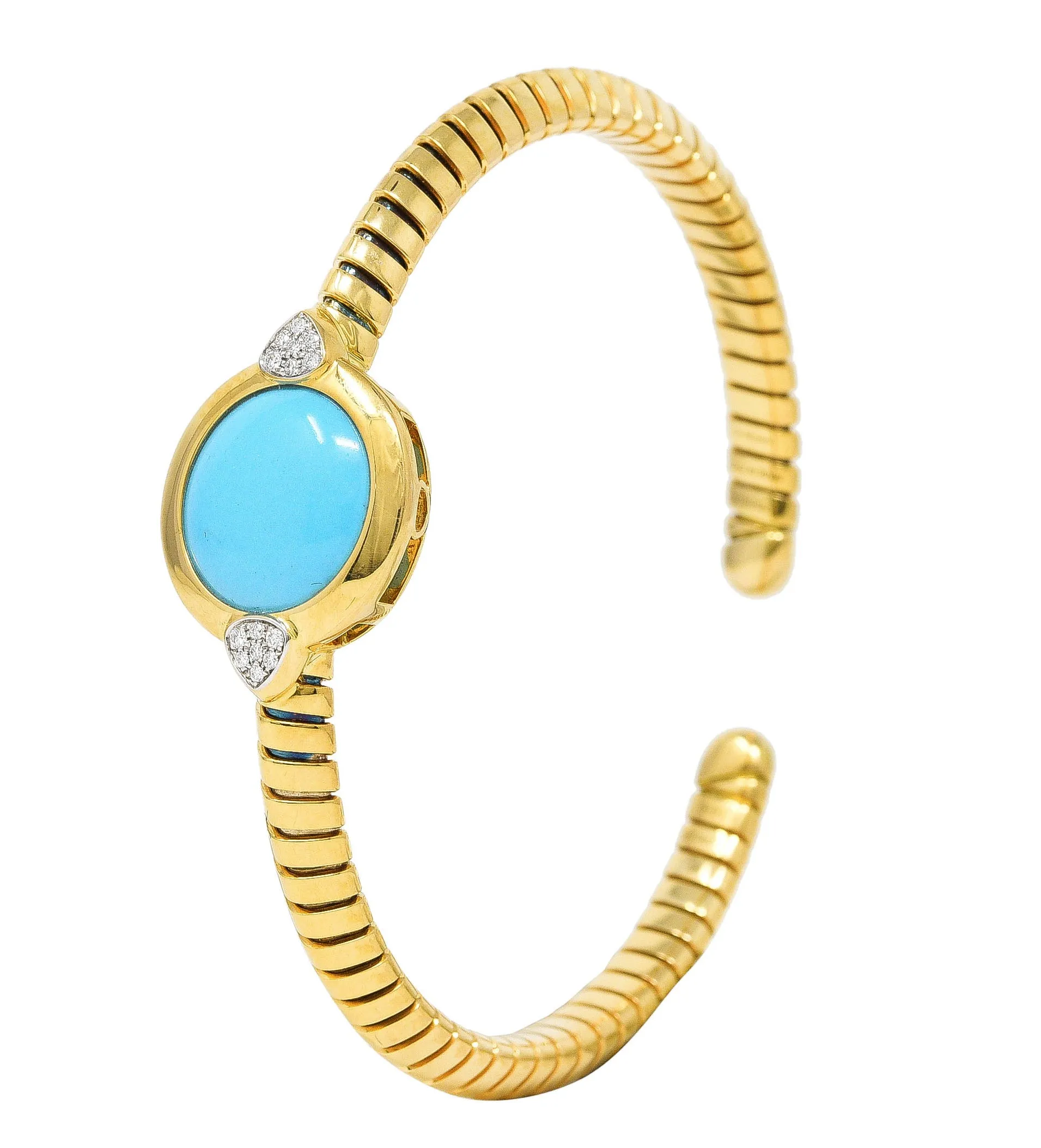 Marina B. Contemporary Diamond Turquoise Platinum 18 Karat Yellow Gold Soleil Vintage Tubogas Cuff