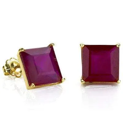 MARVELOUS 1 CARAT TW (2 PCS) GENUINE RUBY 10K SOLID YELLOW GOLD EARRINGS