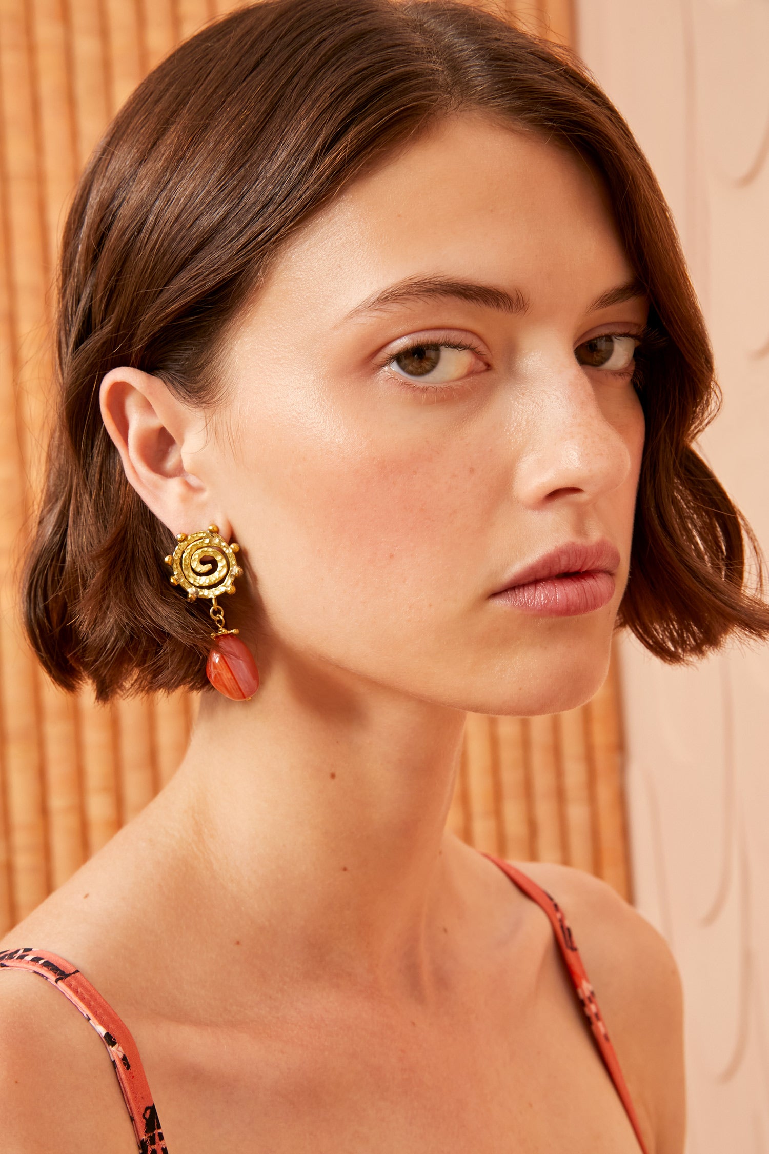 Mini Spiral Stone Earring - Carnelian