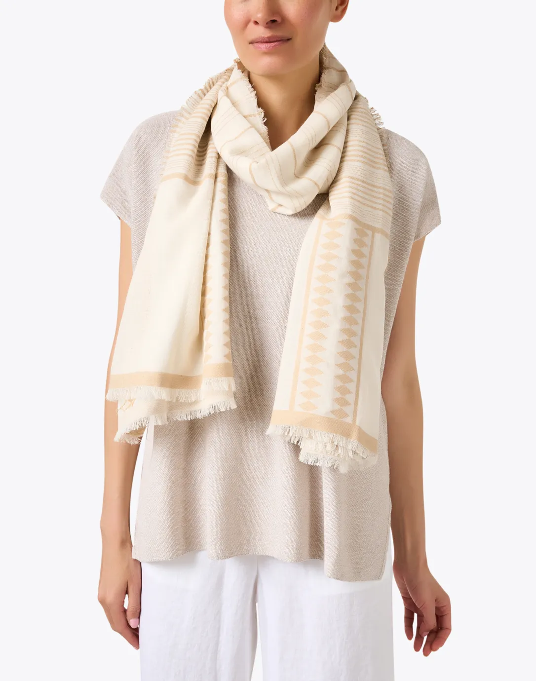 Mirto Beige Striped Cotton Scarf