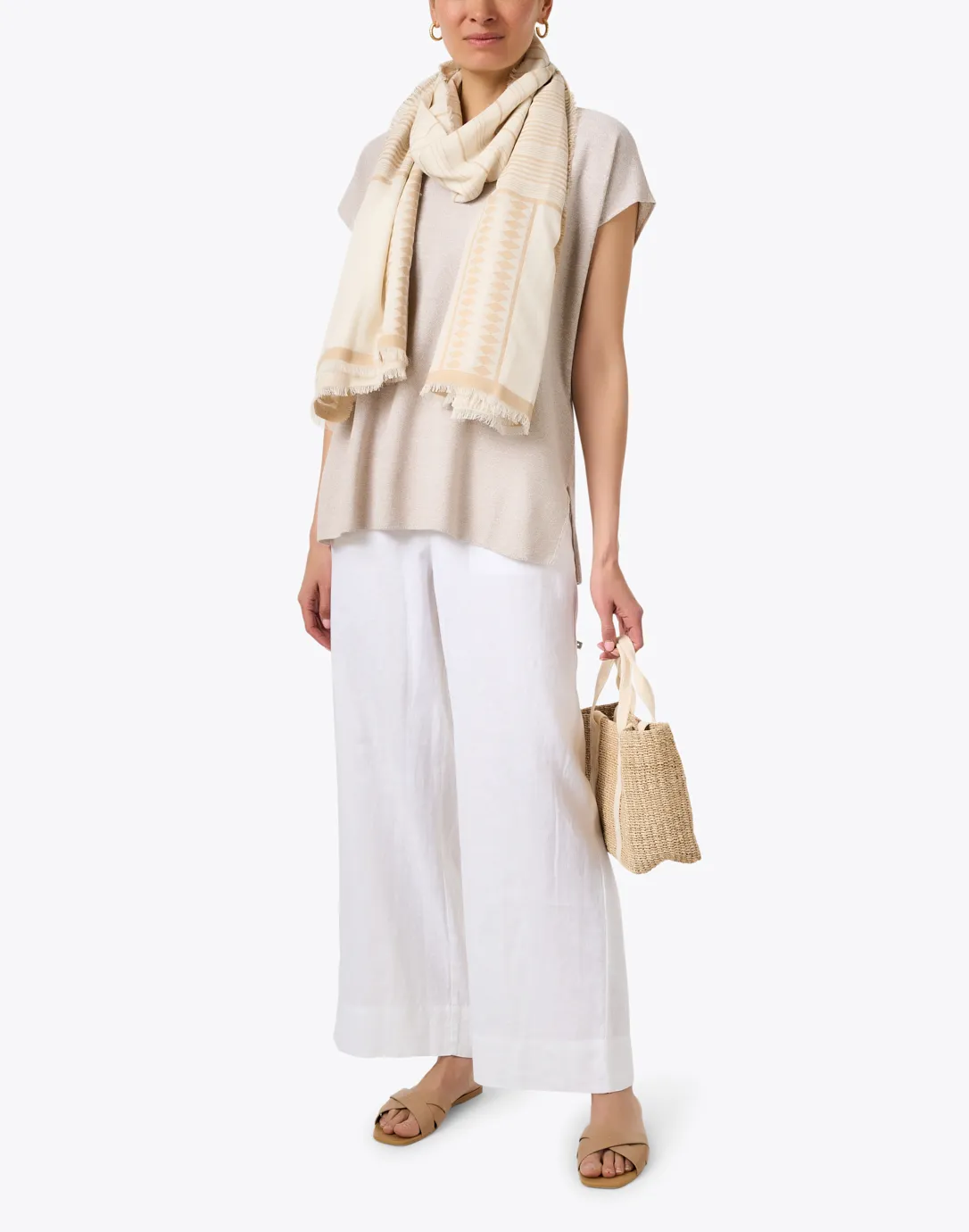 Mirto Beige Striped Cotton Scarf