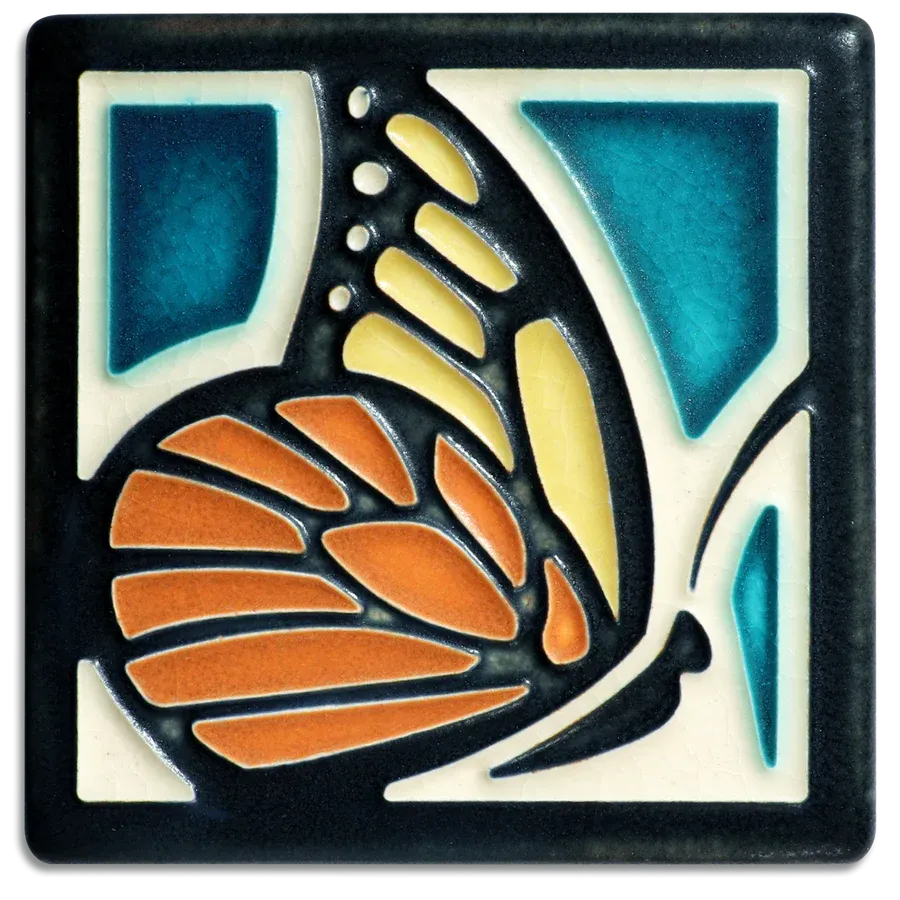 Motawi Tileworks - 4x 4 Tile - 'Butterfly' (Turquoise) #4439