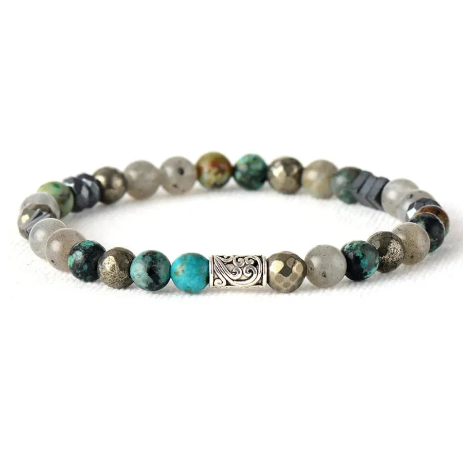 Natural African Turquoise Labradorite & Pyrite Bead Bracelet