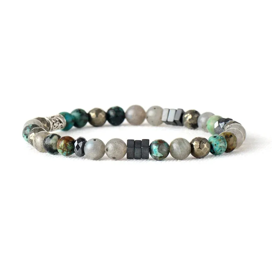 Natural African Turquoise Labradorite & Pyrite Bead Bracelet