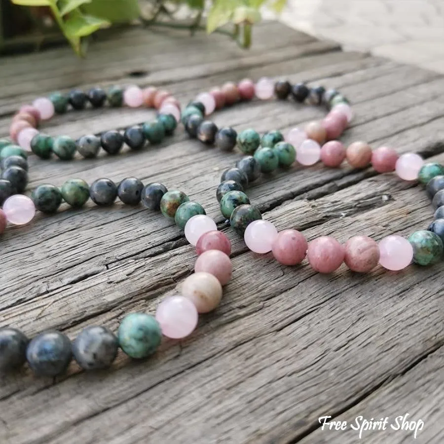 Natural African Turquoise Labradorite Rhodonite & Rose Quartz Bead Bracelet