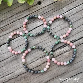 Natural African Turquoise Labradorite Rhodonite & Rose Quartz Bead Bracelet