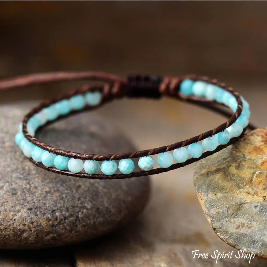 Natural Amazonite Adjustable Vegan Bead Bracelet