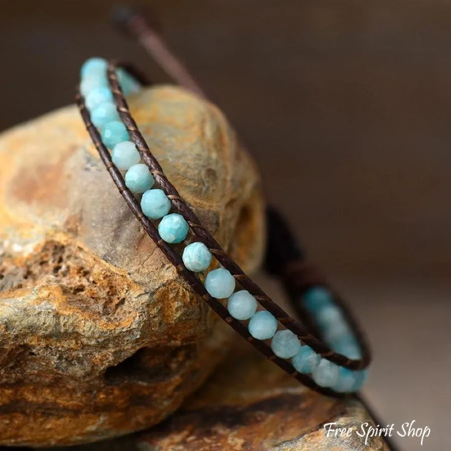 Natural Amazonite Adjustable Vegan Bead Bracelet