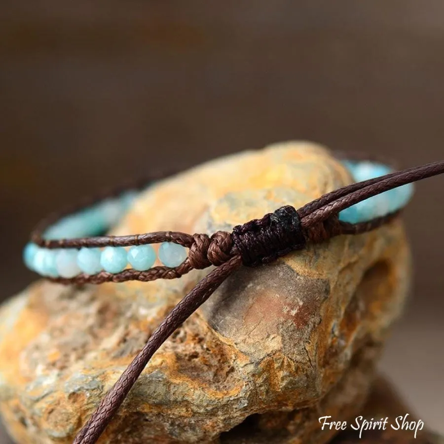 Natural Amazonite Adjustable Vegan Bead Bracelet