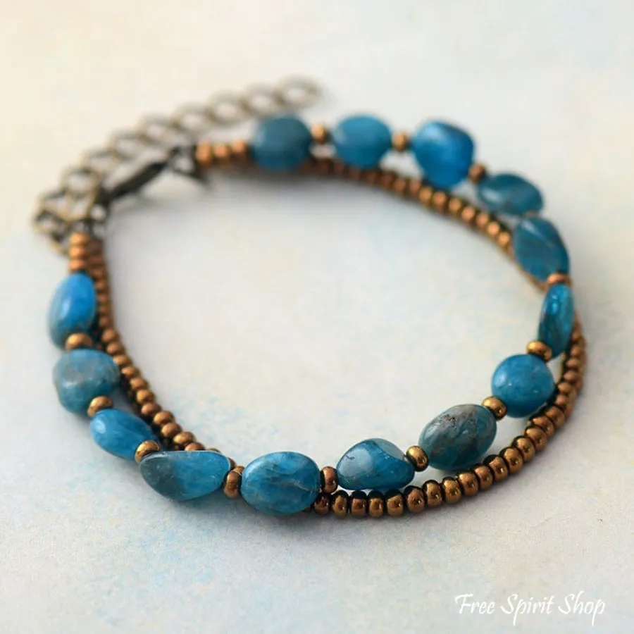 Natural Blue Apatite & Seed Bead Bracelet