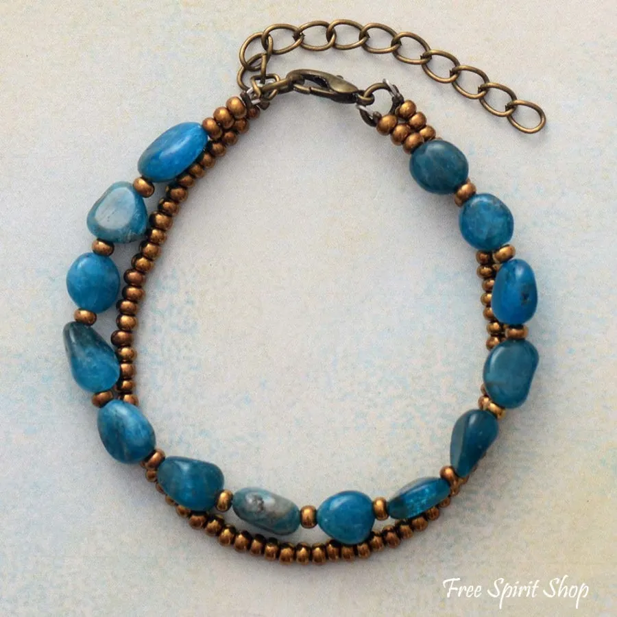 Natural Blue Apatite & Seed Bead Bracelet