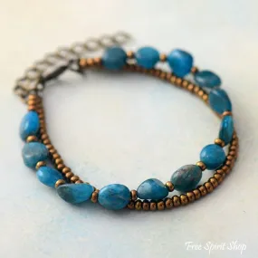 Natural Blue Apatite & Seed Bead Bracelet